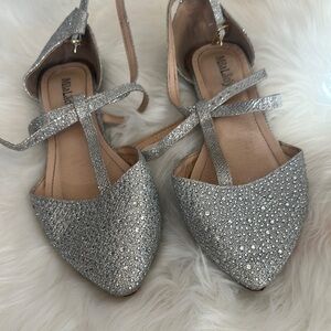 Silver Sparkly Flats with Ankle Strap